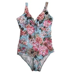 NEW Sunseeker Abelia Floral Ruched Side One Piece Swimsuit E-F Cup NWT